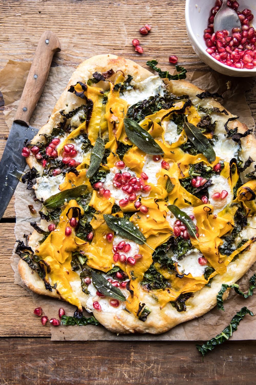 Caramelized Onion Butternut Squash and Crispy Kale Pizza