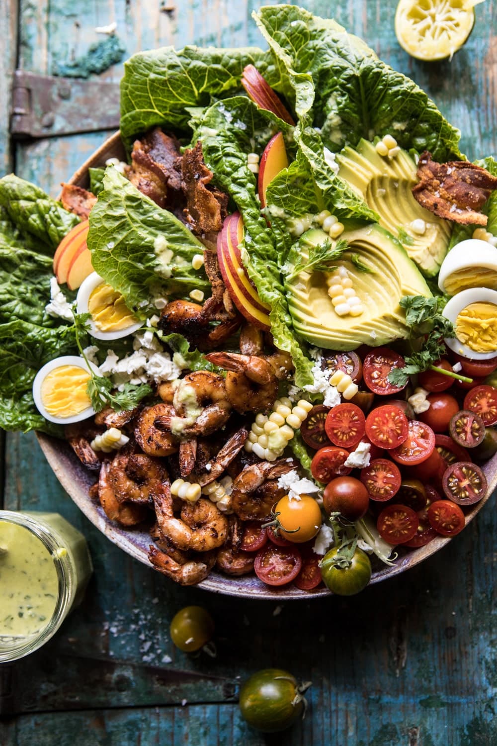 Chipotle Shrimp Cobb-Salad with Jalapeno Corn Vinaigrette